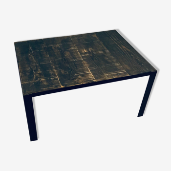 Blackened wood table