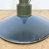 Industrial blue enamel military pendant lamp with cast aluminium top, 1960