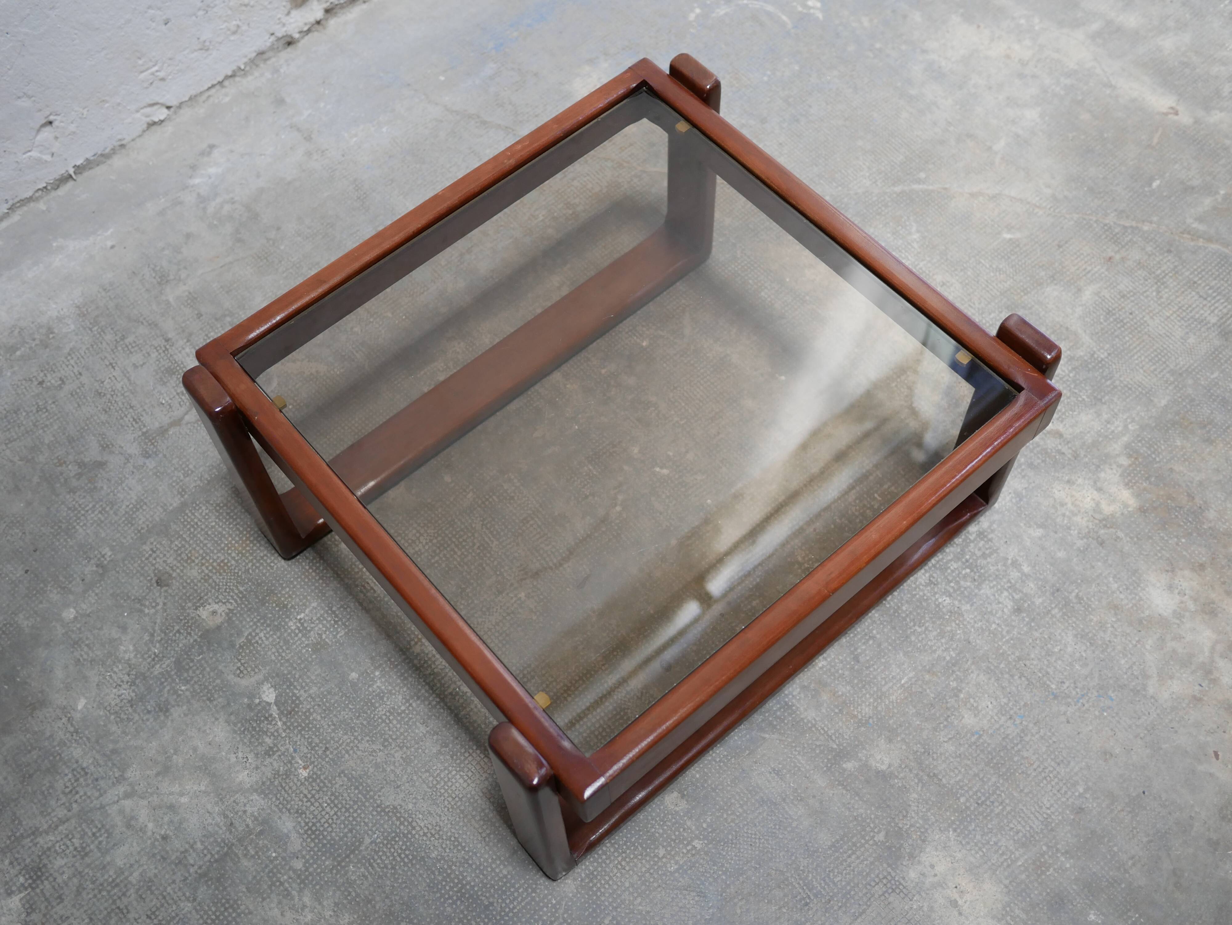 Vintage teak and glass coffee table