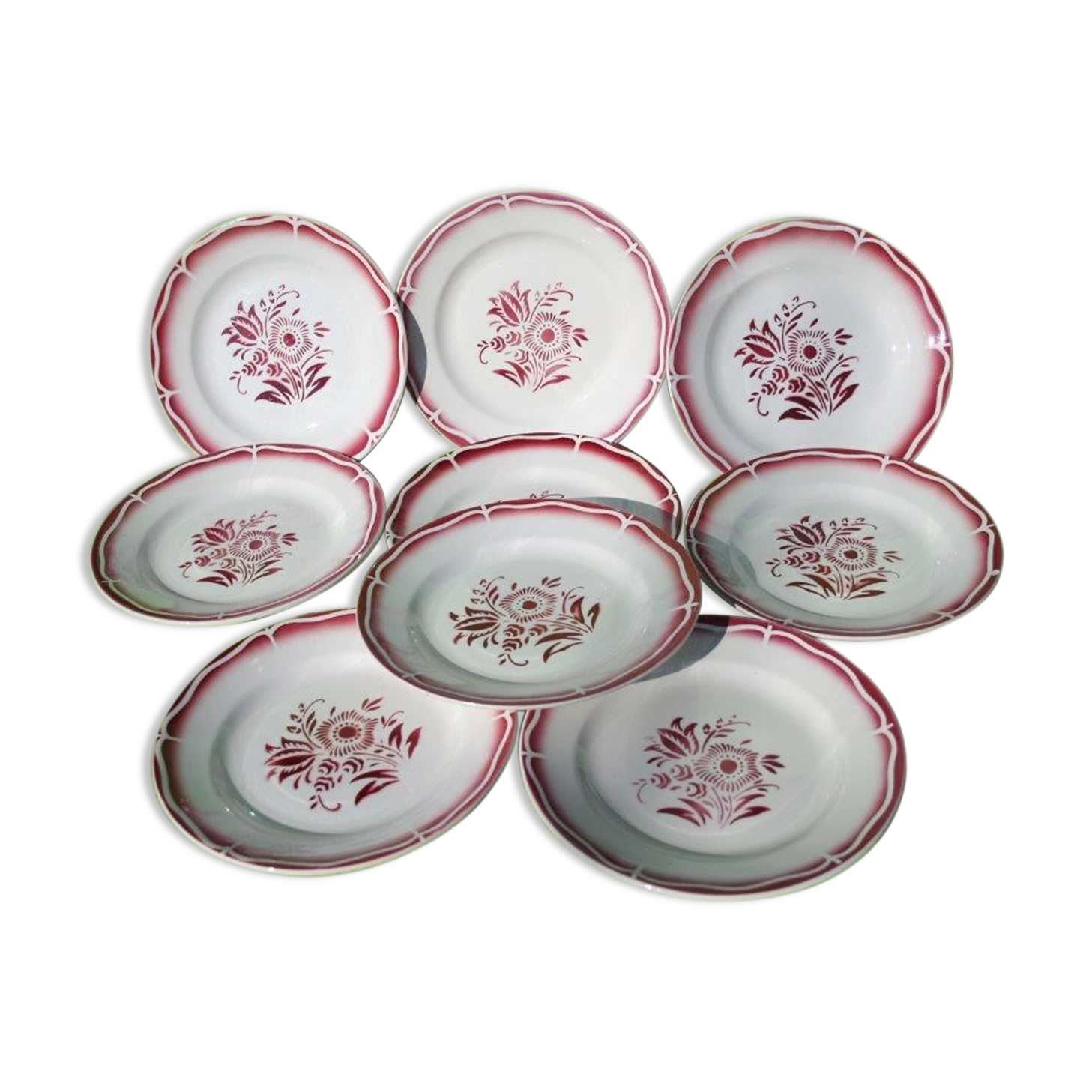 SET of 8 plates dessert Sarreguemines Digoin red flowers
