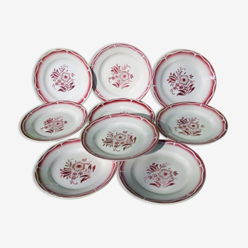SET of 8 plates dessert Sarreguemines Digoin red flowers