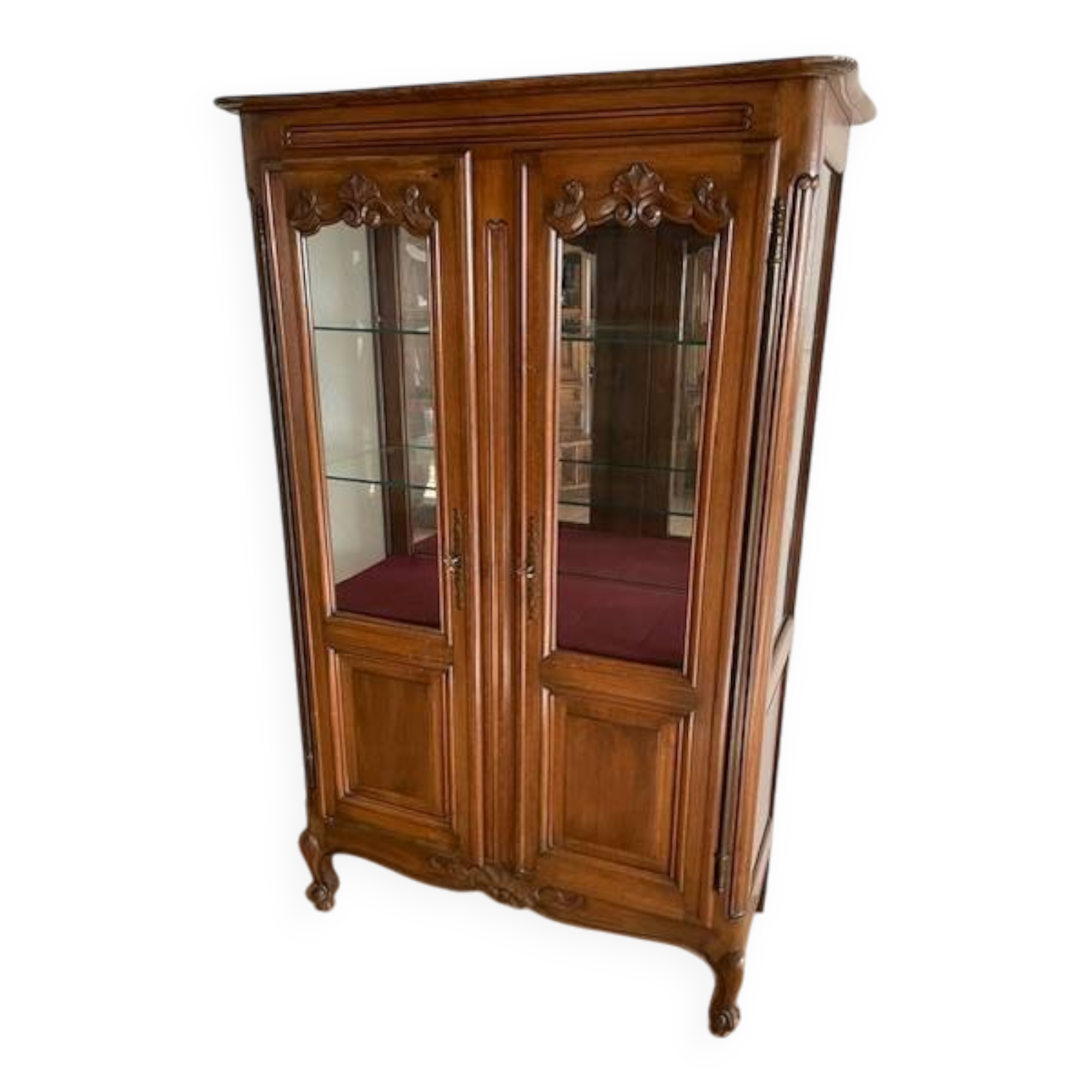 Display cabinet in walnut, glass & mirror, Louis XV style