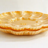 Pair of iridescent orange glass egg plates