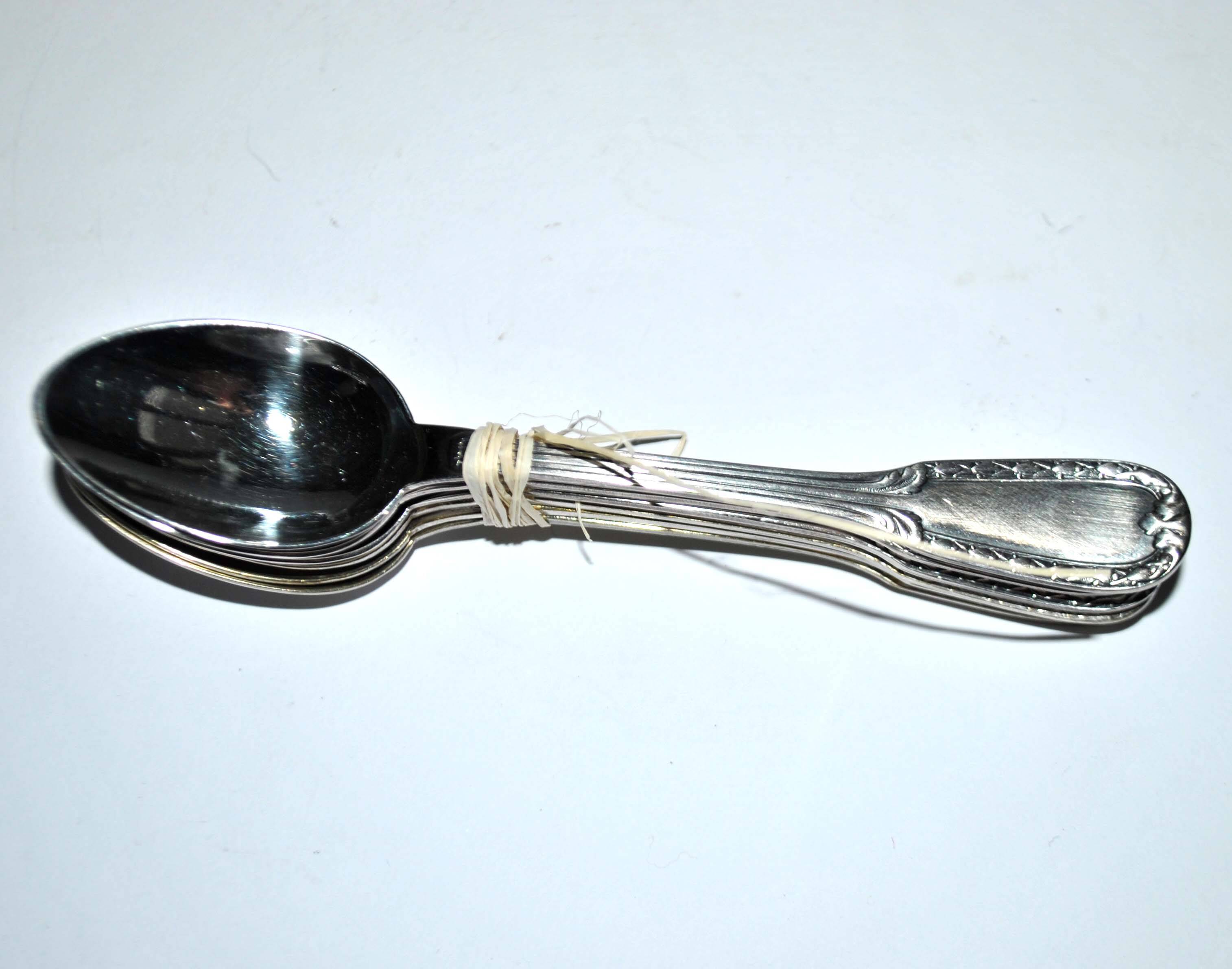 Set of 6 old teaspoons in silver metal - tulip frieze - Goldsmith Boulenger 1900 14cm