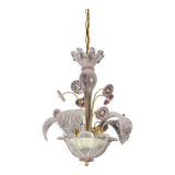 vintage Venetian chandelier, pink flower Murano glass, 1970s