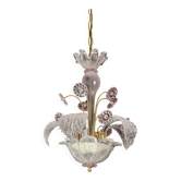 vintage Venetian chandelier, pink flower Murano glass, 1970s