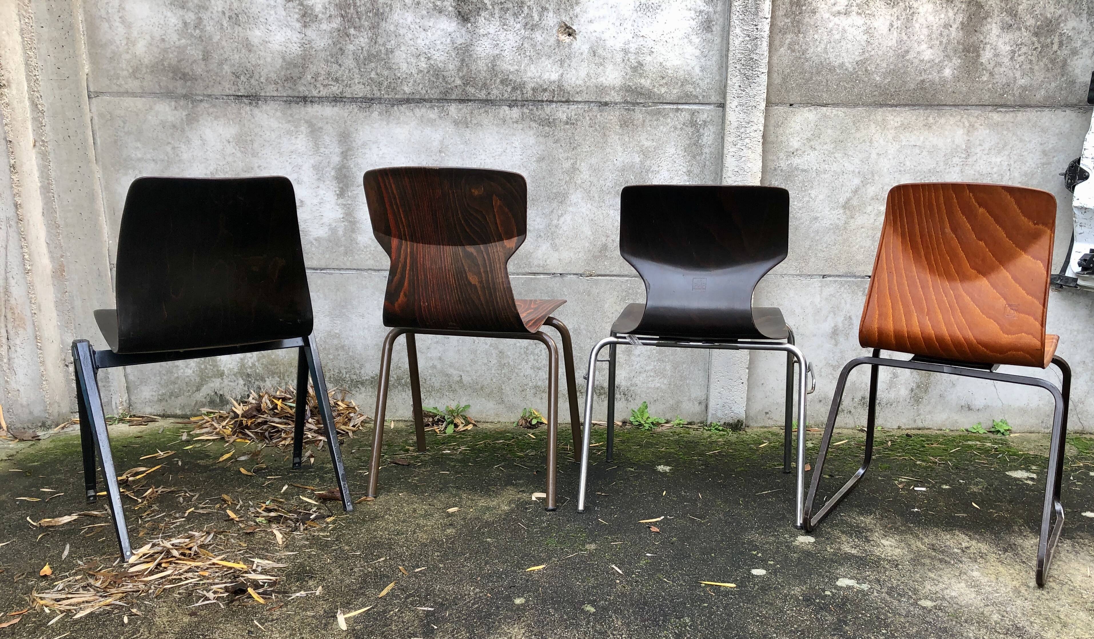 Set of 4 mismatched Dutch vintage chairs - Galvanitas, Eromes, Flottoto