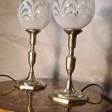 pair of brass bedside lamps and glass ball 32x160