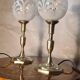 pair of brass bedside lamps and glass ball 32x160
