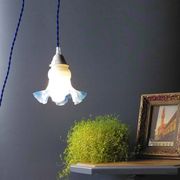 Tulip glass table lamp with frosted finish, azure blue trim – Vintage 1950