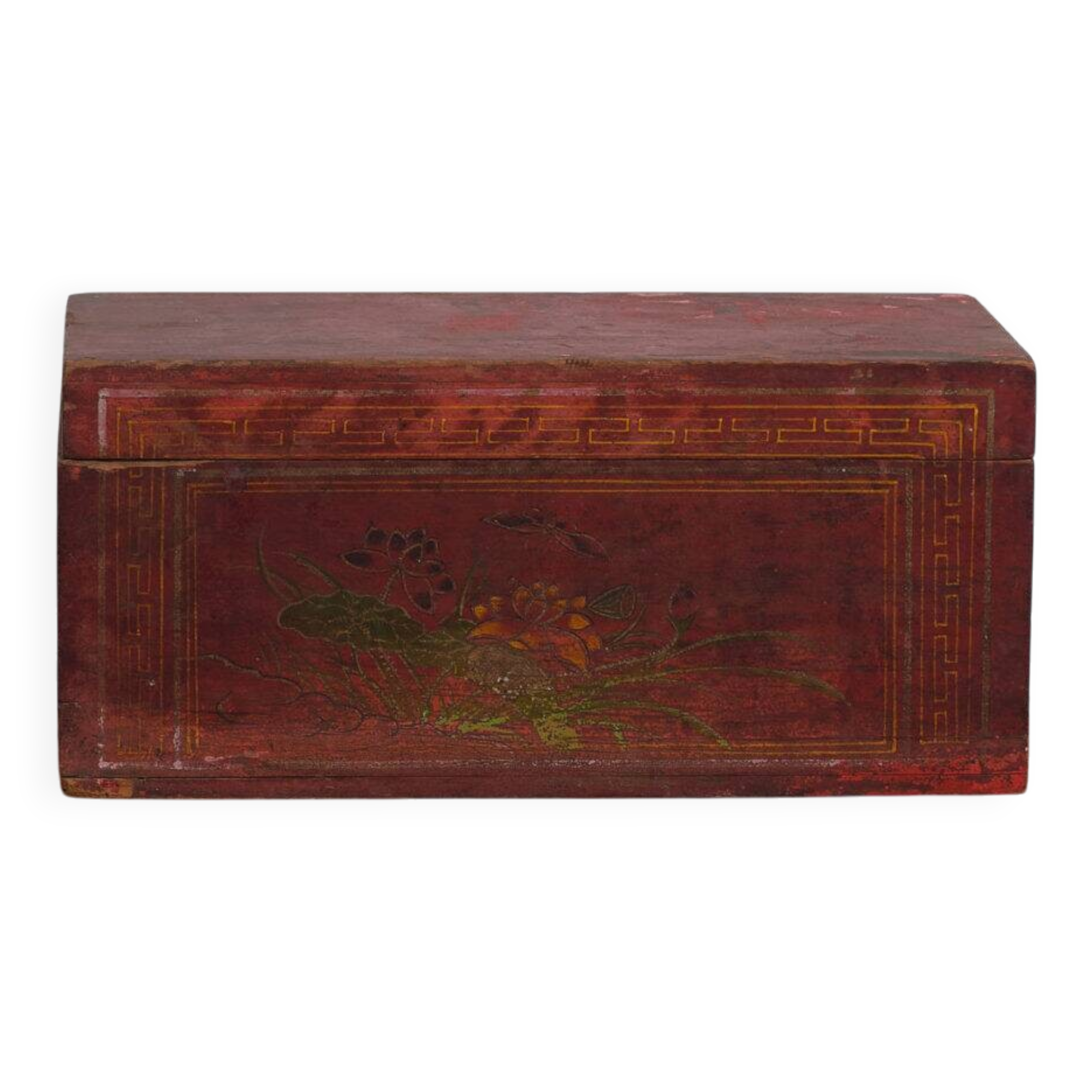 Antique red chest with floral patterns (c.1900) #9