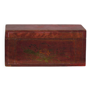 Coffre ancien rouge à motifs floraux (c.1900) #9
