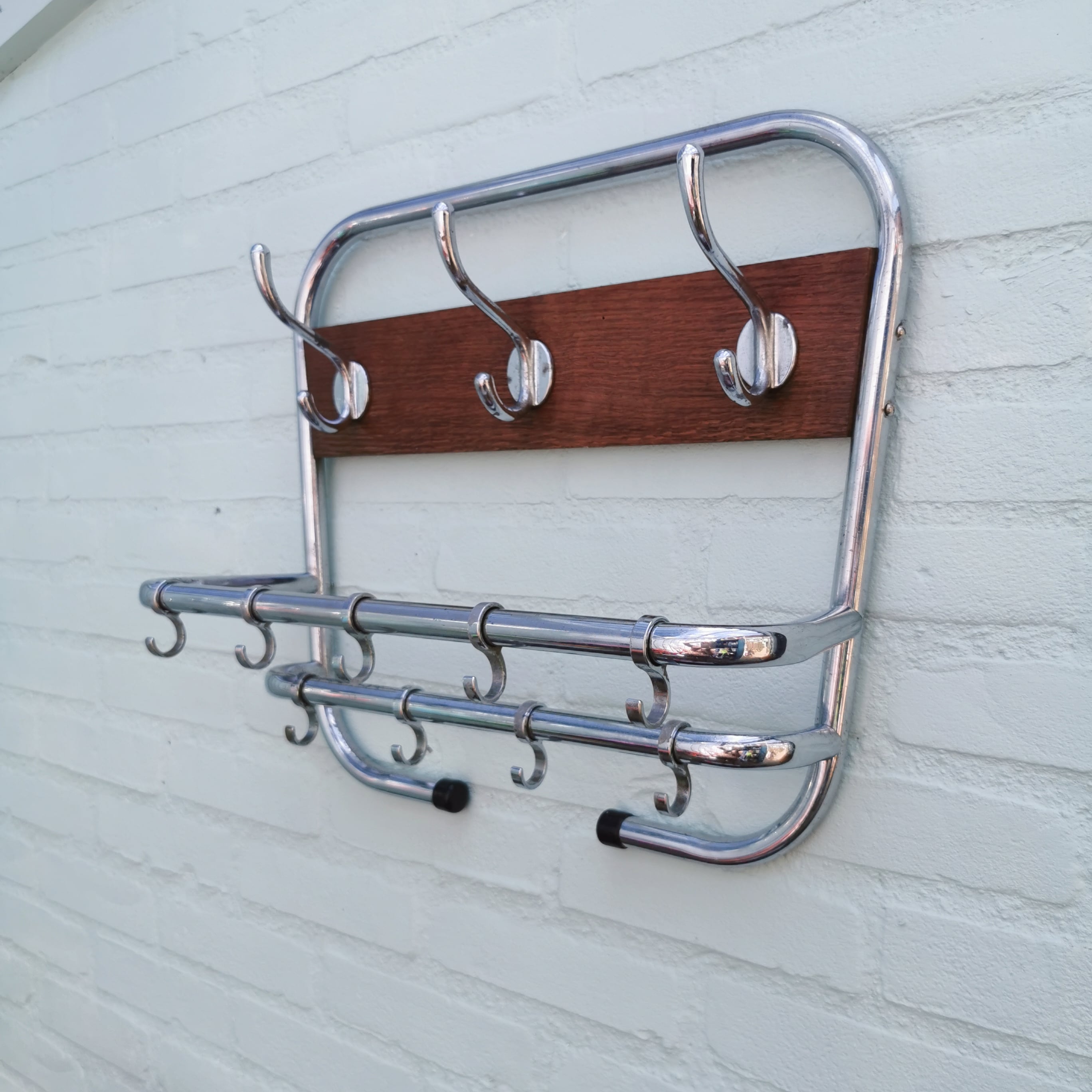 Vintage metal wall coat rack from the seventies