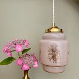 Vintage pink opaline globe pendant lamp with gold designs