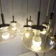 Light smoked glass water drop chandelier with 6 drops from the 1960s.