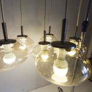 Light smoked glass water drop chandelier with 6 drops from the 1960s.