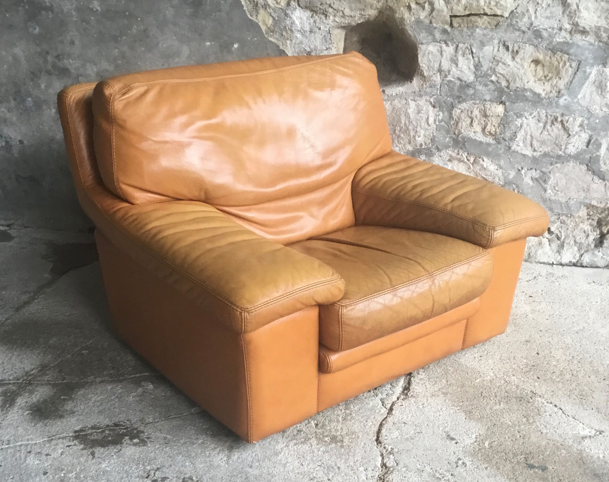 Roche Bobois leather armchair - cognac - 1990