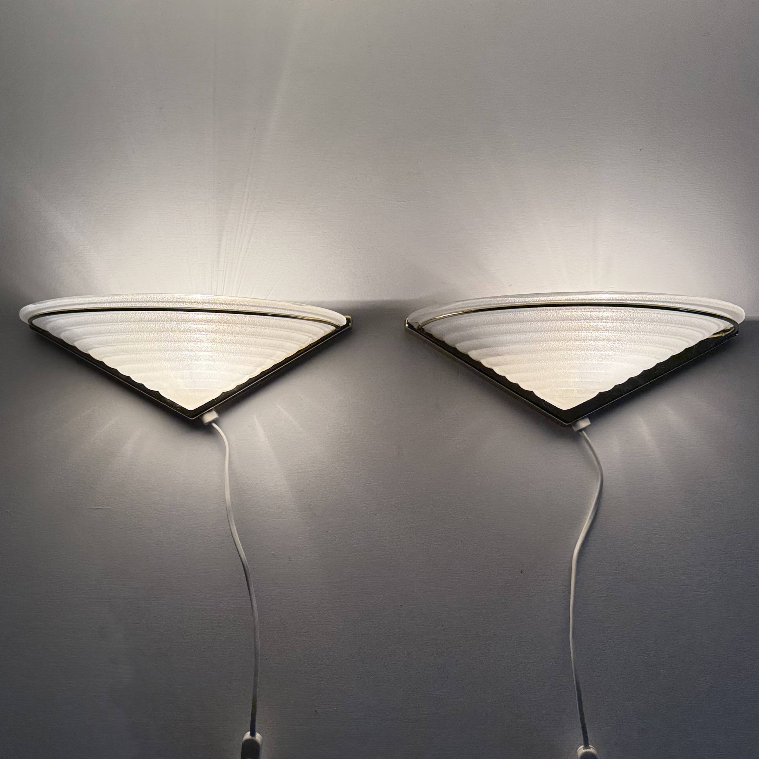 Set of Vintage Glass Wall Lamps with Gold Holder, 1970s