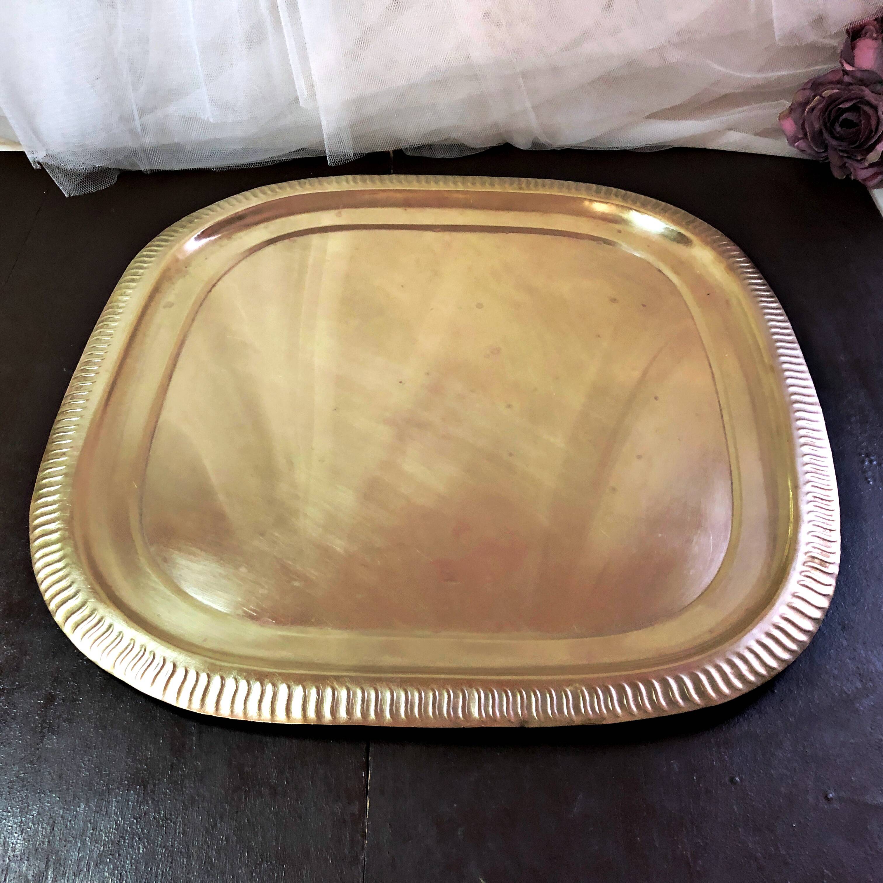 Large gilded copper serving tray early 20th century