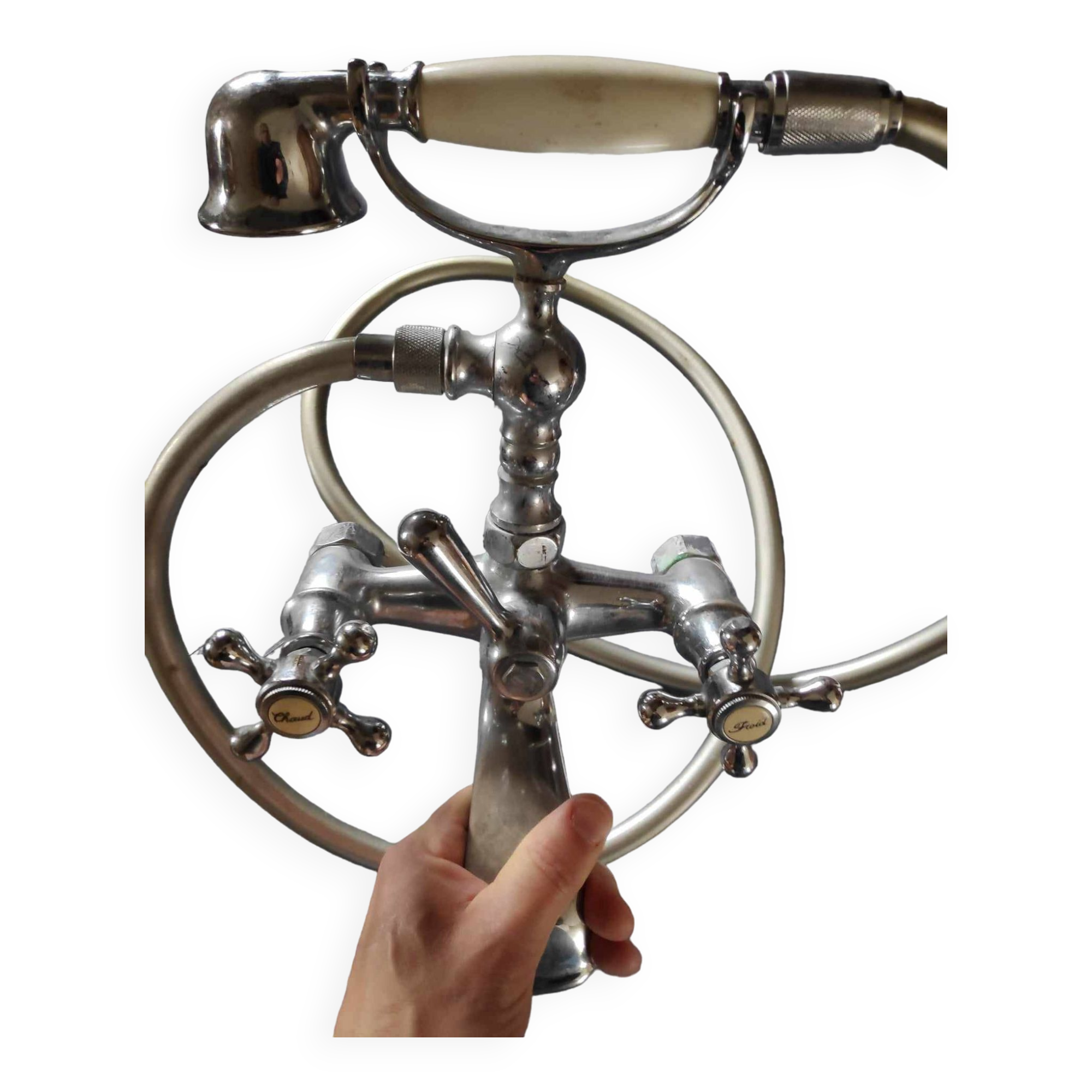 Old mixer tap + 2 shower heads with flexible hoses