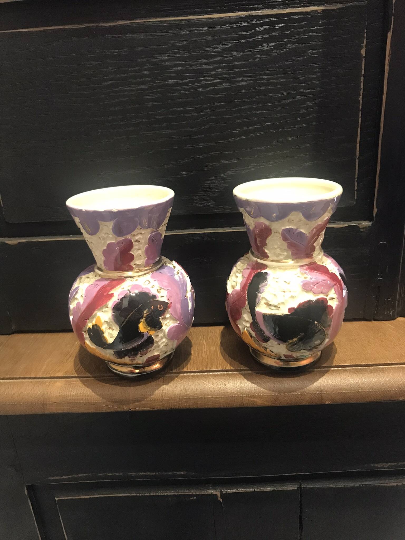 2 vases vintage en céramique de Monaco à décor de poissons