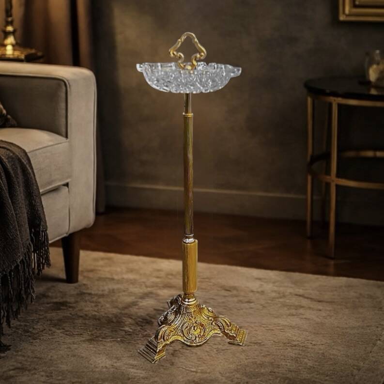 Large golden footed ashtray, moulded glass – 1960s