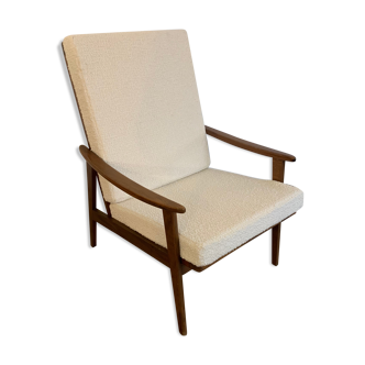Fauteuil scandinave refait tissus bouclettes