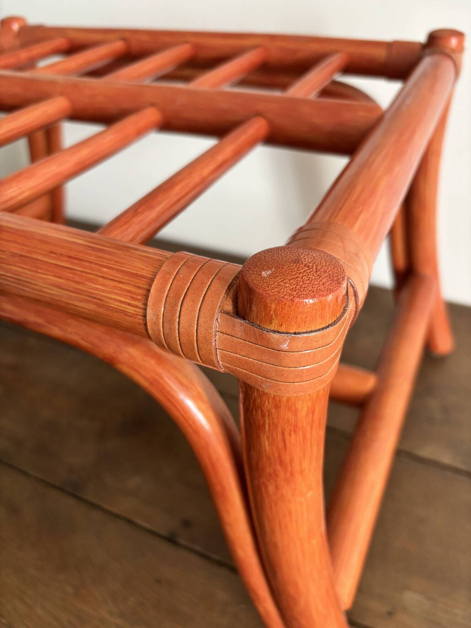 Vintage bamboo and curved rattan luggage rack