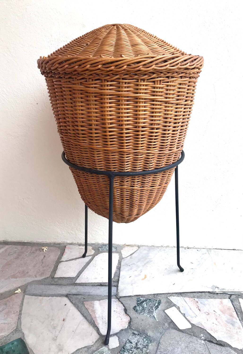 Vintage rattan workbench on stand