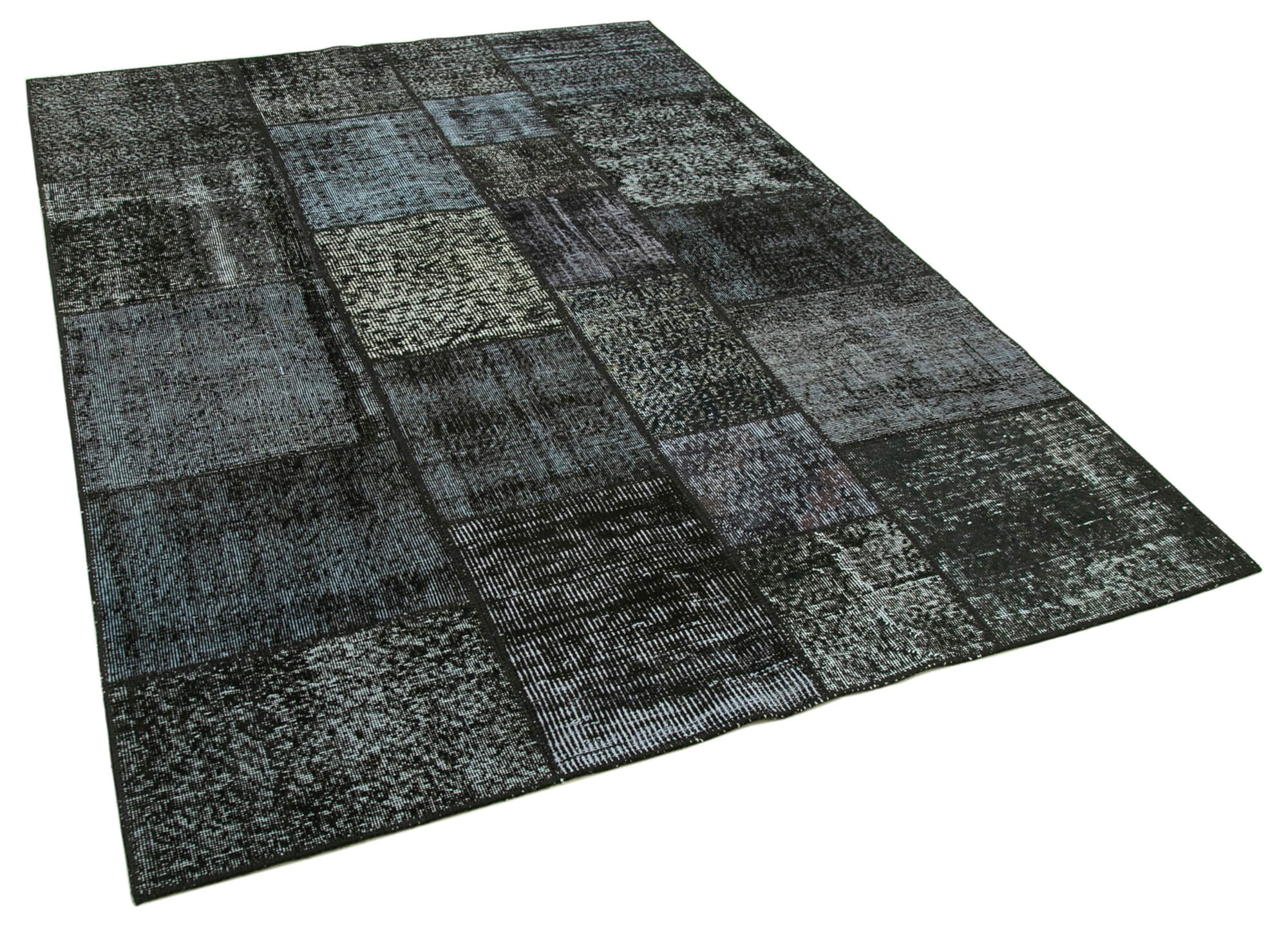 Hand-knotted oriental overdyed 171 cm x 240 cm black patchwork carpet