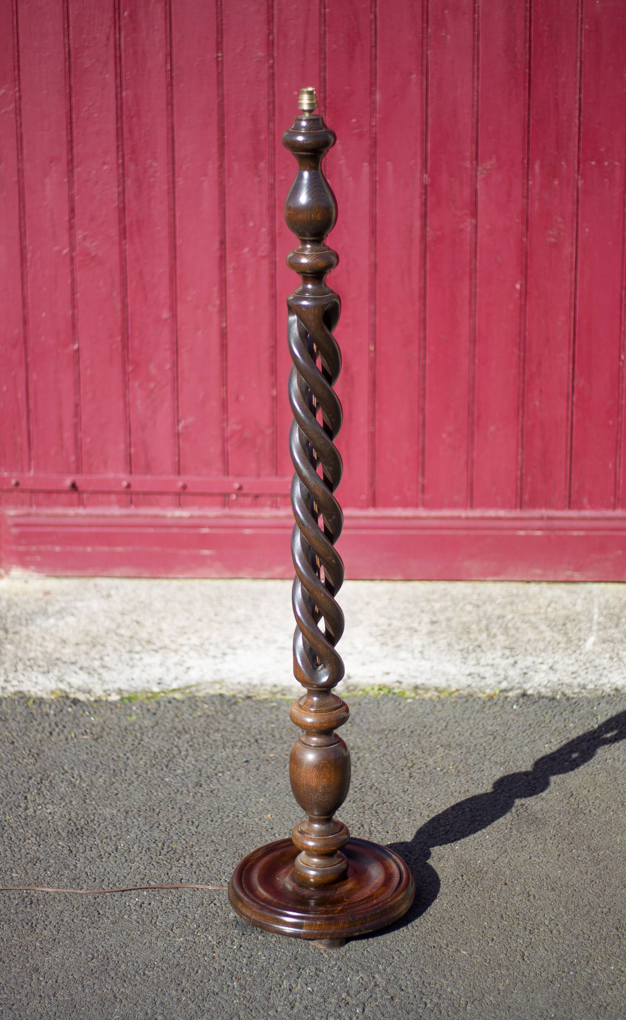 Wooden floor lamp, turned wooden floor lamp, large vintage wooden lamp base