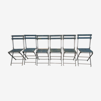 Lot de 6 chaises de jardin pliante en fer et bois