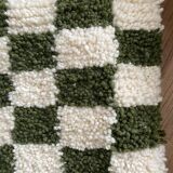 Khaki green and white checkered wool cushion