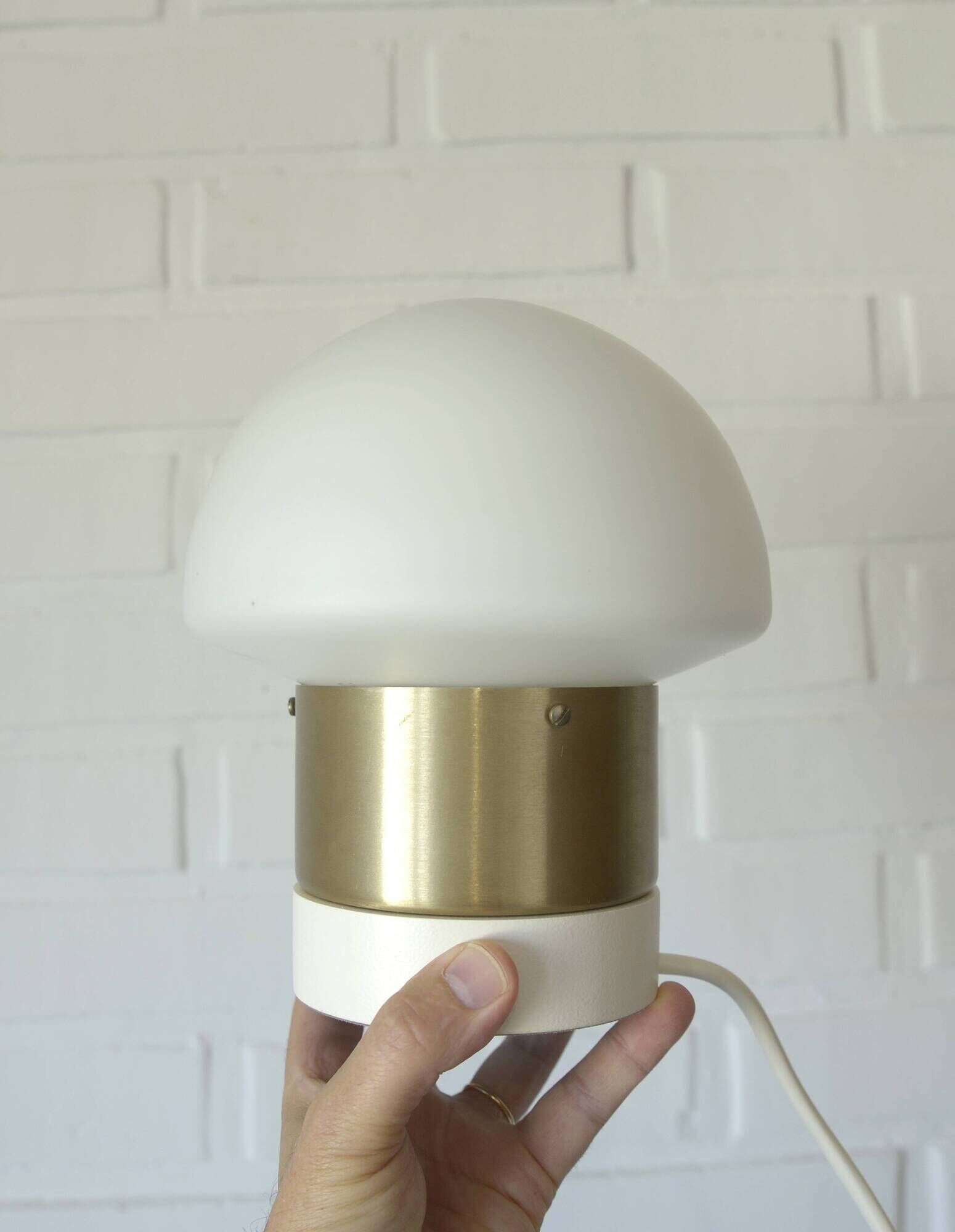 Pair of Mid Century Modern Bedside Lights Mushroom Milk Glass Lamps