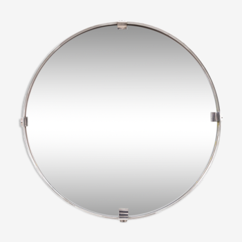 Miroir rond en inox brossé, années 1970