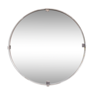 Brushed stainless steel round mirror, 1970s