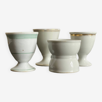 4 White Egg Cups Old Ceramic