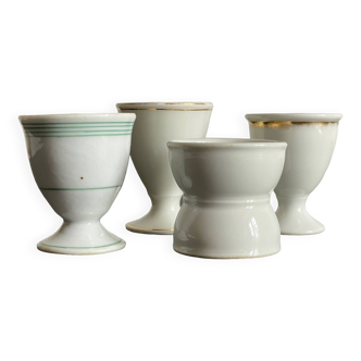 4 White Egg Cups Old Ceramic