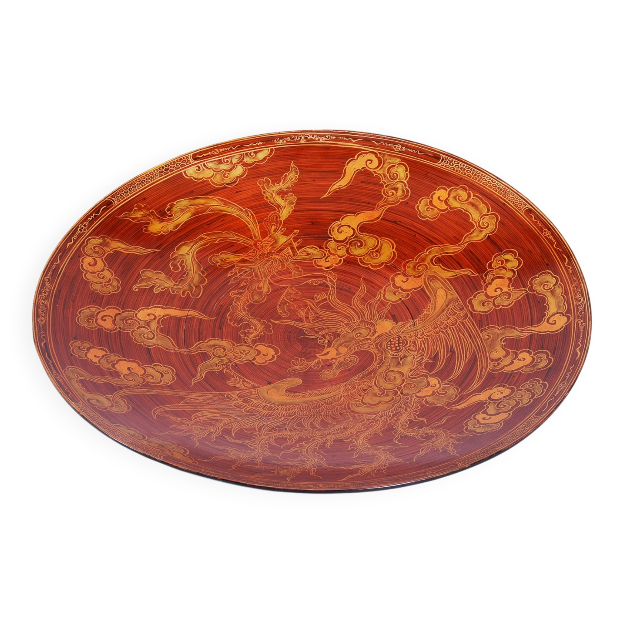 Assiette asiatique en bois laqué, Chine, années 1920
