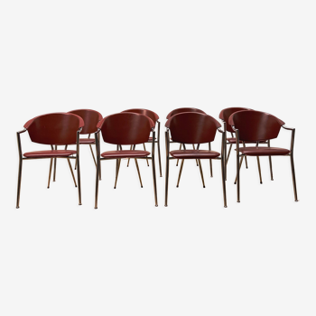 Suite de 8 chaises en cuir design