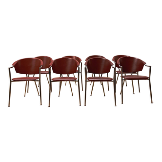 Suite of 8 designer leather chairs