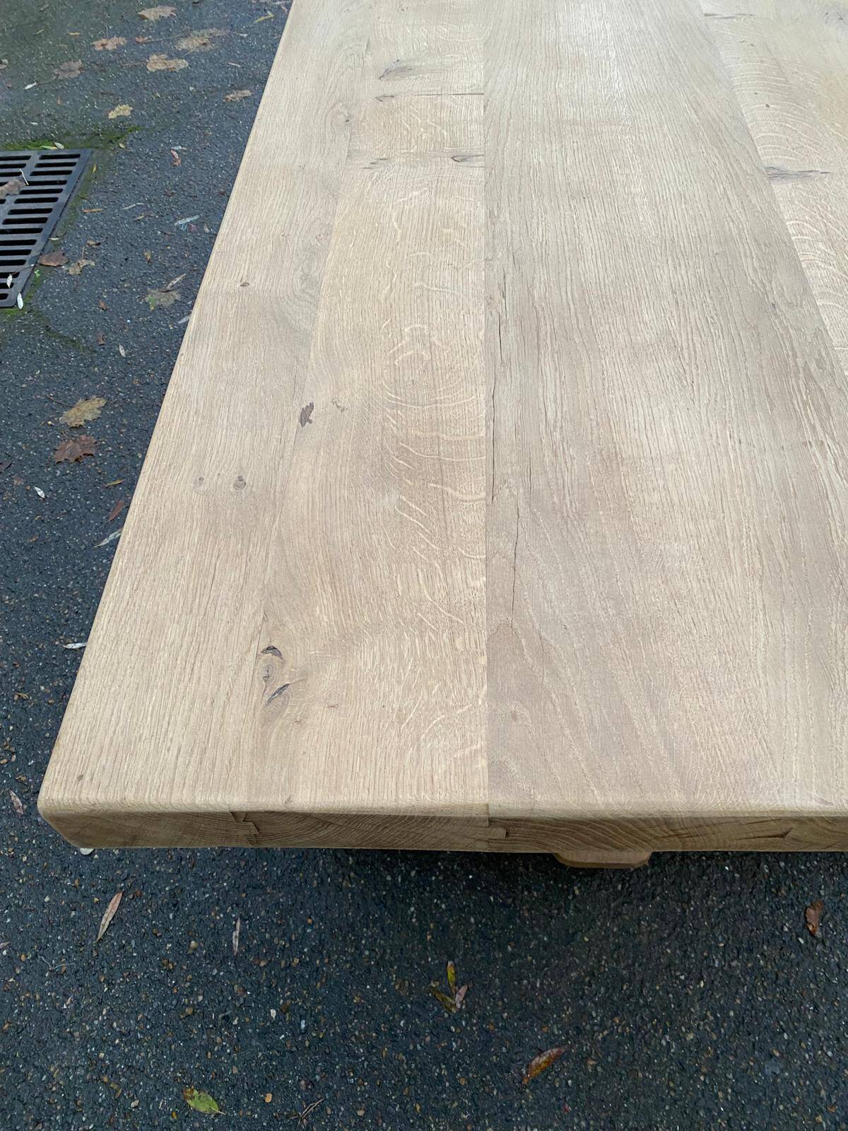 Restored 19th century solid oak monastery dining table, 215cm