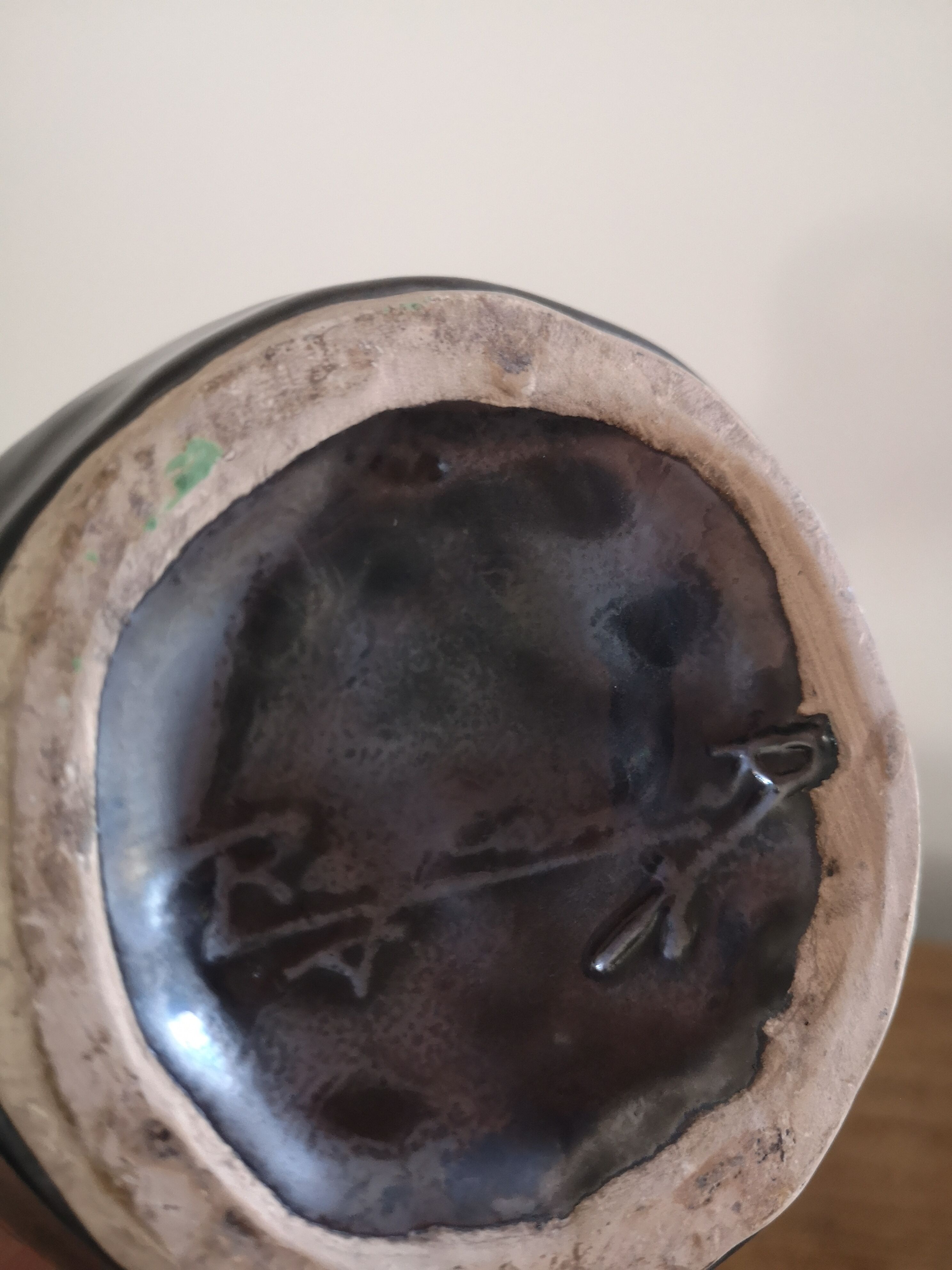 Black enamel ceramic pitcher , signed Raymond camard 1950