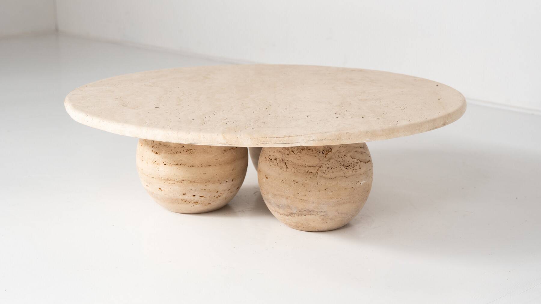 Contemporary Round Travertine Coffee Table, Italy