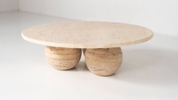 Contemporary Round Travertine Coffee Table, Italy