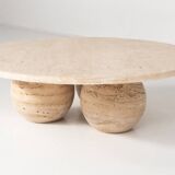 Contemporary Round Travertine Coffee Table, Italy