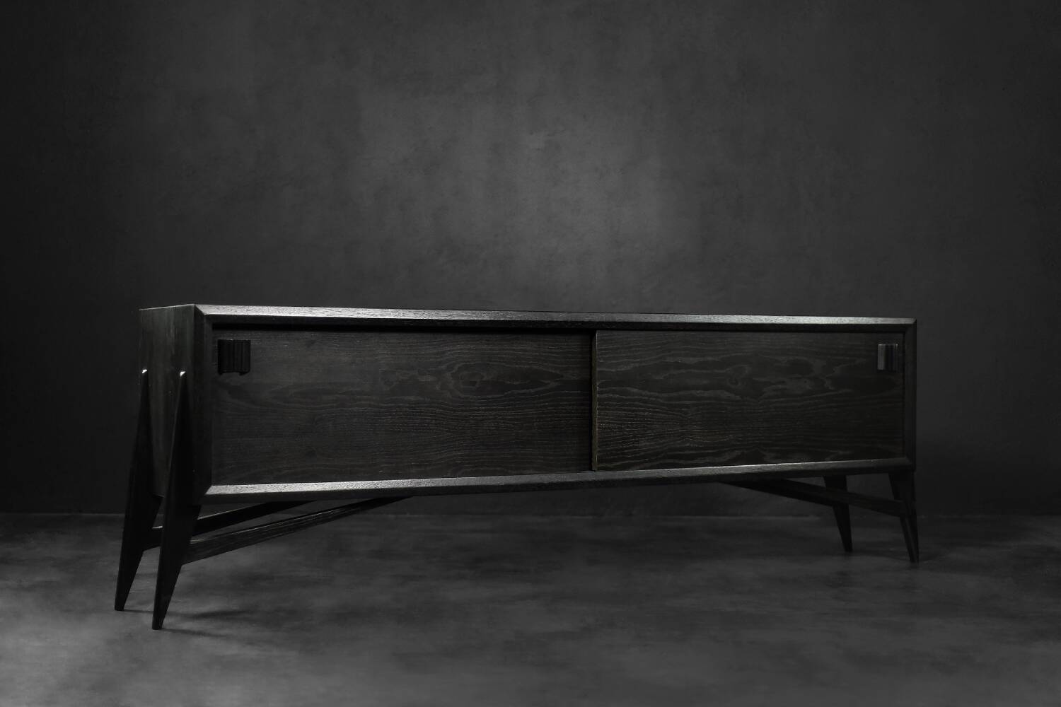Mid-Century Modern Scandinavian Buffet in Dark Raw Oak with Wooden Handles, 1960s