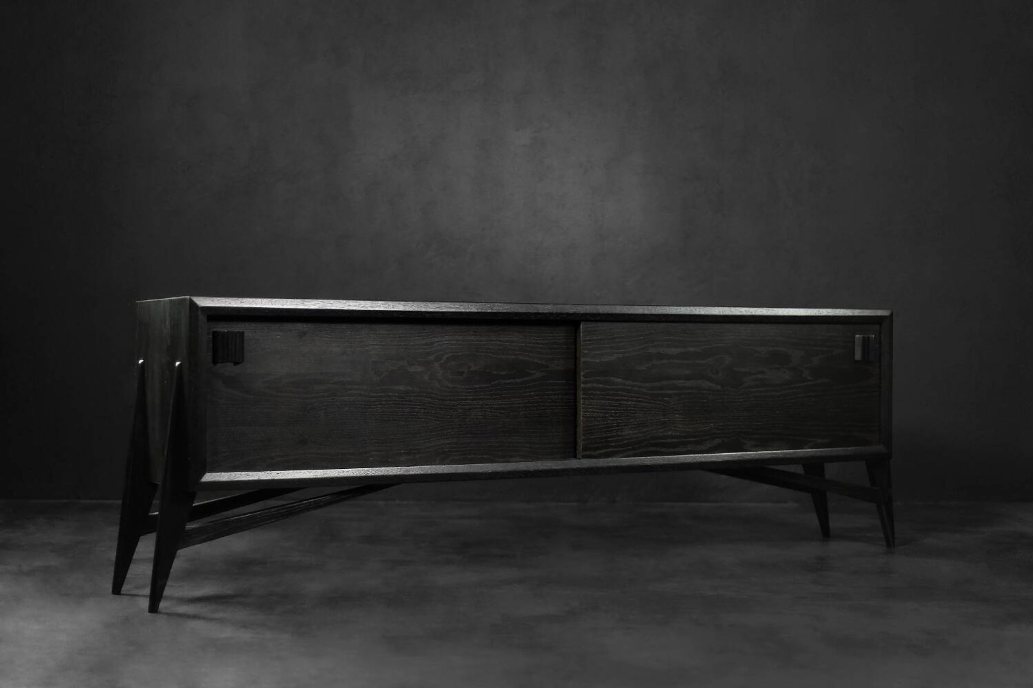 Mid-Century Modern Scandinavian Buffet in Dark Raw Oak with Wooden Handles, 1960s