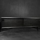 Mid-Century Modern Scandinavian Dark Raw Oak Sideboard with Wooden Handles, 1960s