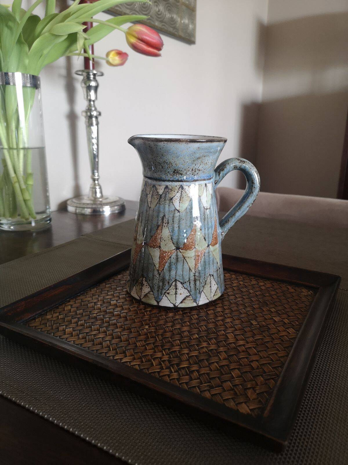 Tray in wood and woven rattan - 1st half of the 20th century